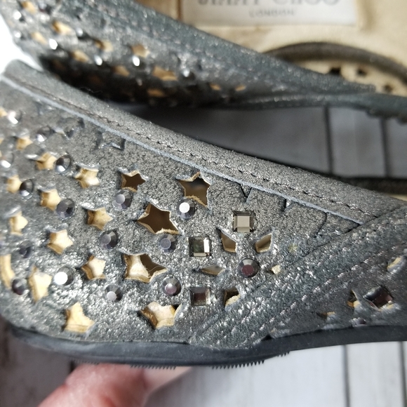 Jimmy Choo Leather Perforated Jeweled Flats - Picture 6 of 11